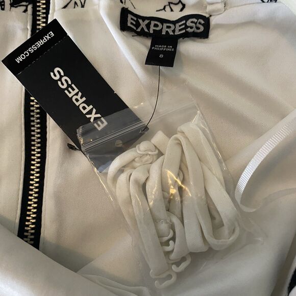 NWT EXPRESS Strapless Dress Pencil Stripe Floral Zip Stretch Women 8 Black White - Picture 3 of 14